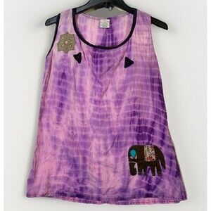 Cotton Sacred Threads Purple tie dye Tank Top hippy boho elephant cotton small